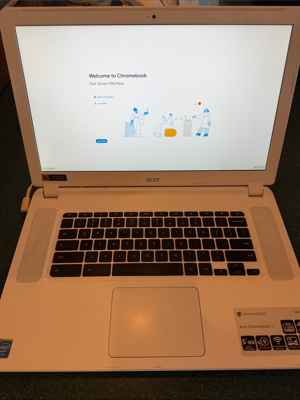 Acer White Google Chromebook 15 with Black Keyboard
